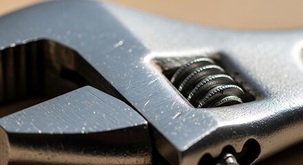 Close-up showcasing the intricate design and functionality of a gleaming adjustable wrench
