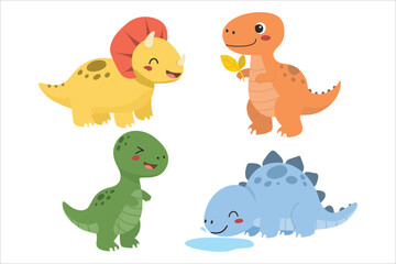 Adorable Dinosaur Cartoon Characters Collection Playful Triceratops, T-Rex, Stegosaurus Cartoon for Kids Design. Suitable for clip art, stickers, flat design illustration, etc 