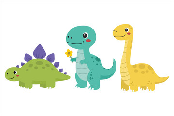 Cute Baby Dinosaur Clip Art Set with Stegosaurus, T-Rex, and Brontosaurus Cartoon for Kids Design. Suitable for clip art, stickers, flat design illustration, etc 