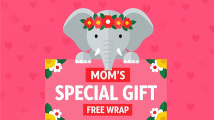 Mom's Special Gift Free Wrap - Cute Elephant Illustration with Flowers and Hearts