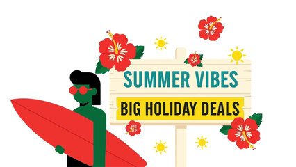 Charming illustration of a grandmother holding a festive banner promoting baking specials and essential kitchen items, perfect for holiday sales and cooking promotions