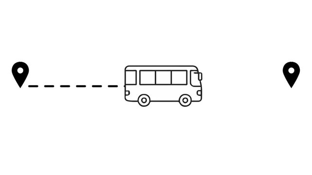 Minimal bus route icon animation showing transportation journey, mobility concept, navigation, logistics, public transport and travel planning.
