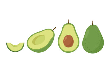 Avocado Fruit Set. Whole and Sliced. Suitable for clip art, stickers, flat design illustration, etc