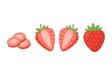 Red Strawberry Fruit Set. Whole and Sliced. Suitable for clip art, stickers, flat design illustration, etc