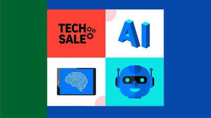 Engaging digital illustration of technology, artificial intelligence, and innovation concepts, perfect for modern tech sales and future-forward digital themes