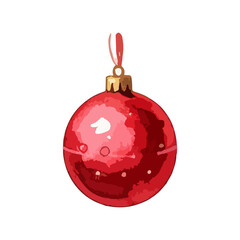 Hand-drawn red bauble ornament with reflection, celebrating festive holiday season