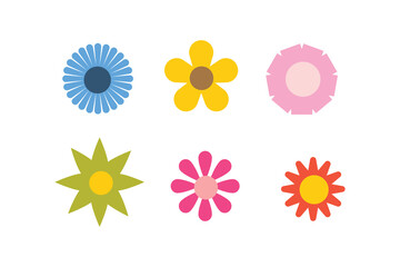 Set of Simple Colorful Flower Shapes. Suitable for clip art, stickers, flat design illustration, etc