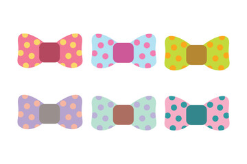 Cute Bows Collection. Colorful Flat Design Polka Dot Hair Bows Vector Illustration