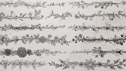 Obraz premium A collection of elegant floral borders and illustrations on a textured background