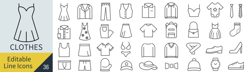 線の編集ができる衣類に関するアイコンセット（アウトライン化していない）
