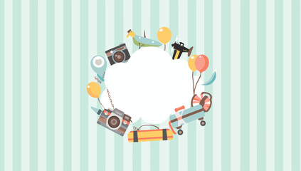 Vibrant Travel and Adventure Illustration with Copy Space for Your Journey Story. Perfect for Vacation, Tourism, and Exploration Themes, featuring playful objects