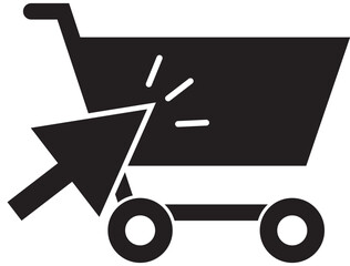 Online Shopping Cart: A sleek black shopping cart icon merges with a cursor, representing the ease and convenience of online shopping.