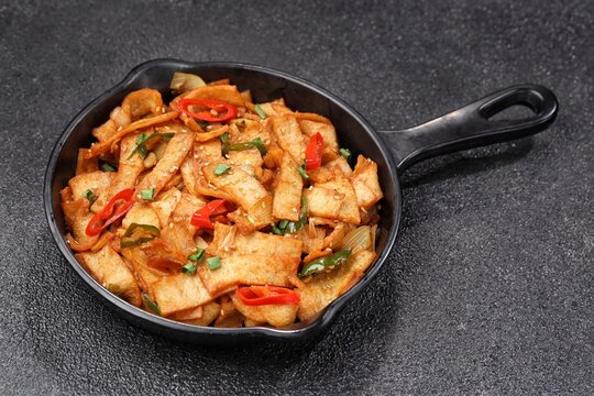 Eomuk bokkeum is a Korean fried fish cake. It's usually served as a side dish with dosirak, a traditional Korean lunch.