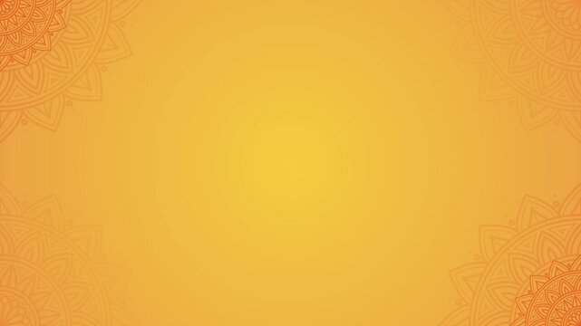 Simple Animated Luxury Yellow Gold and Orange Mandala Horizontal Background Design with Subtle Islamic and Indian Ornamental Patterns