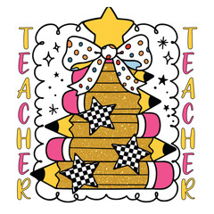 Teacher Christmas Tree With Bow Whimsical Holiday Design