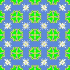 Vibrant Blue Green Floral Pattern Wallpaper Seamless Background with Ornate White Elements