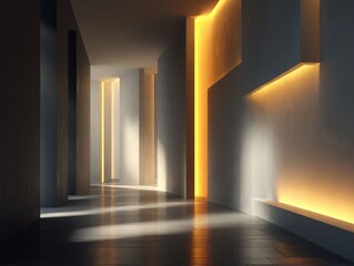 Modern Interior Hallway with Ambient Lighting and Shadow Play