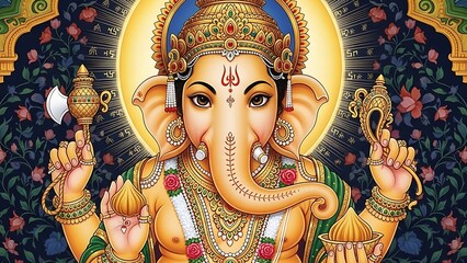 Ornate Lord Ganesha Traditional Indian Art