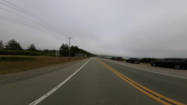 North California Coast Crescent City 04 Rear View 101 Northbound in Fog Driving Plates of California USA Ultra Wide