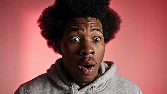 Young Man Expresses Shock and Surprise with Wide Eyes and Open Mouth.