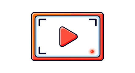 a modern video player icon featuring a red play button and recording frame symbolizing digital media and online streaming.