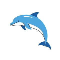 Obraz premium A playful blue dolphin leaping out of the water with a white belly and a curved body.