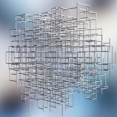Abstract 3D Wireframe Structure with Interconnected Cubes and Lines.
