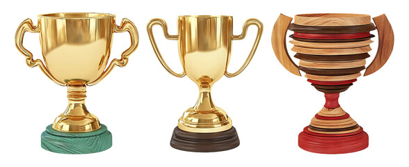 Three Distinct Trophies Representing Achievement and Success in Competitions