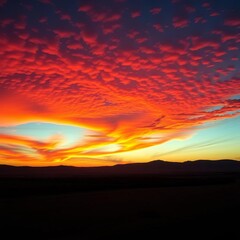 Fototapeta premium Fiery hues paint the evening sky, a breathtaking natural spectacle of warm colors, red, sunset