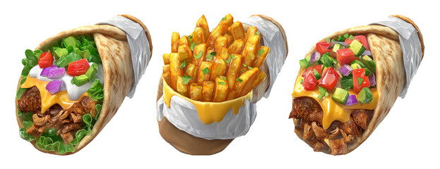 Colorful and Photorealistic Fast Food Variety with Tasty Ingredients and Details