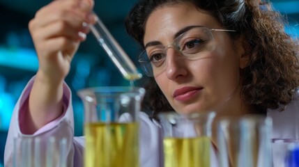 Innovative Chemist Researching Biodegradable Polymers in Modern Lab with Studio Lighting