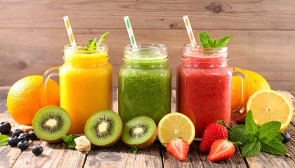 Colorful Fruit Smoothies - A Refreshing and Healthy Beverage.