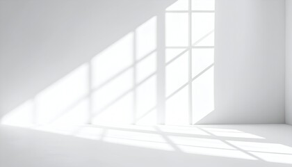 Fototapeta premium Bright White Room with Window Light and Shadows.
