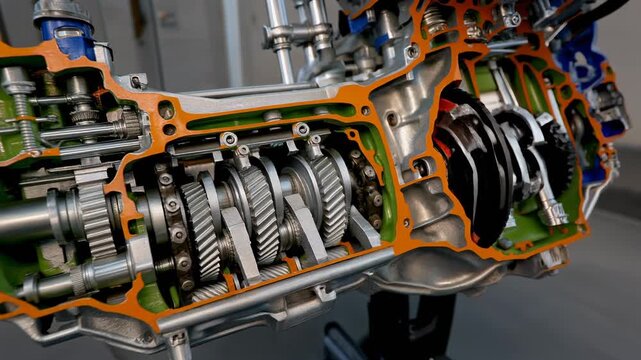 Detailed Cross Section Of A Complex Automotive Transmission System With Gears