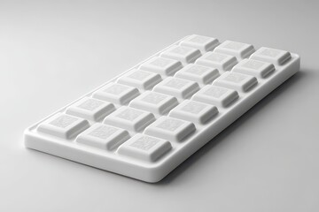 Monochromatic White Rectangular Object with Square Indentations on a Light Grey Background
