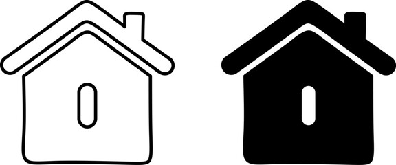 House Piggy Bank Hand-Drawn Sketch Icon. Outline and Solid Black Style