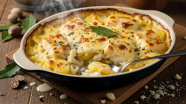 Creamy Portuguese Bacalhau Com Natas Presented for Christmas Dinner