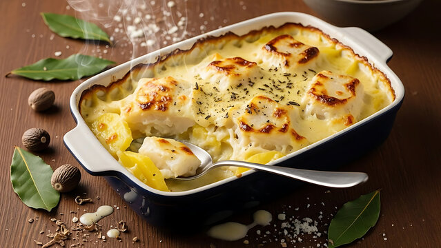 Creamy Portuguese Bacalhau Com Natas Presented for Christmas Dinner
