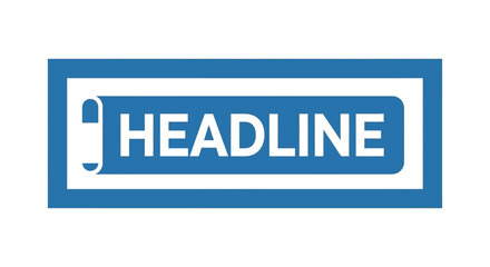 headline title box icon with a rolled paper effect in a minimalist blue frame representing news articles and important announcements.