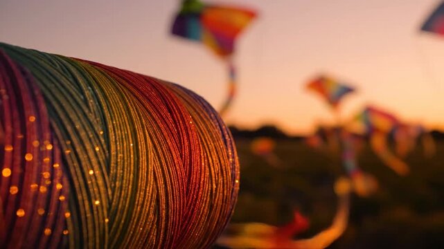Vibrant Kite String Spool at Sunset Kite Flying Festival