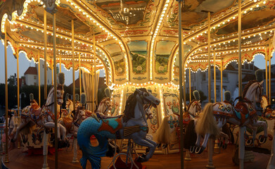 Chearful colors of carousel in Sopot Poland