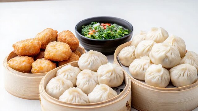 Steamed soup dumpling xiao long bao dim sum with scallion sauce steamed bun dumpling scallion sauce