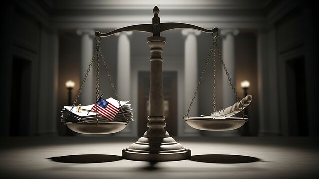 Symbolic justice scale american justice law concept moody lighting legal authority fairness truth balance constitution democracy ethics morality freedom for social campaign