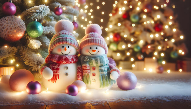 Cozy Winter Christmas Wallpaper with Snowmen, Warm Night Lights and Festive Vibes
