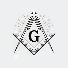 A masonic symbol featuring a square compass and central letter g