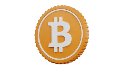 A stylized 3d representation of a bitcoin cryptocurrency coin on a solid black background