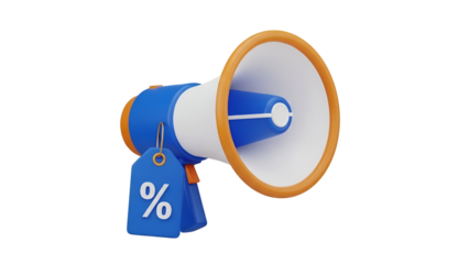 A 3d render illustration of a megaphone and a discount tag symbolizing a sales promotion.