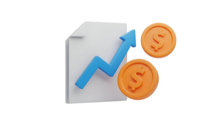 A 3d rendering illustrating financial success with an upward trend chart and dollar currency