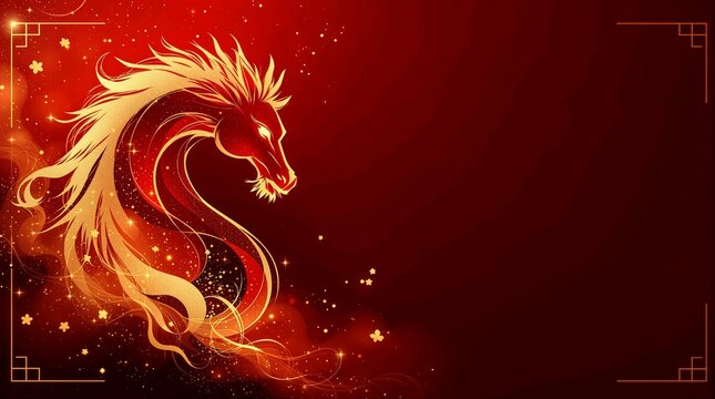 Luxury Chinese New Year Banner Presents Abstract Golden Fire Horse Silhouette