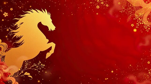 Luxury Chinese New Year Banner Presents Abstract Golden Fire Horse Silhouette